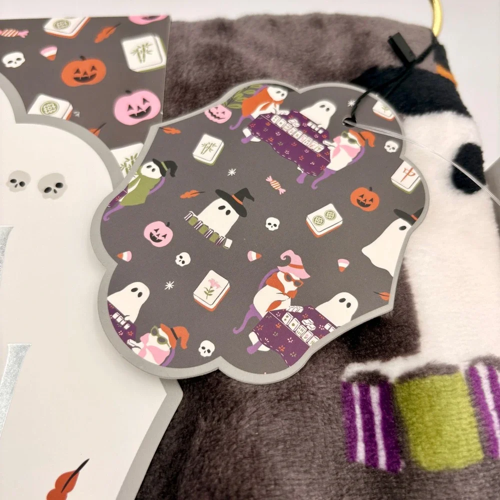 EnVogue Halloween Ghosts Playing Mahjong Plush Throw Blanket 60x70 Gray Pink